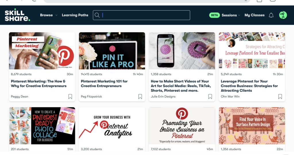 Skillshare Pinterest courses