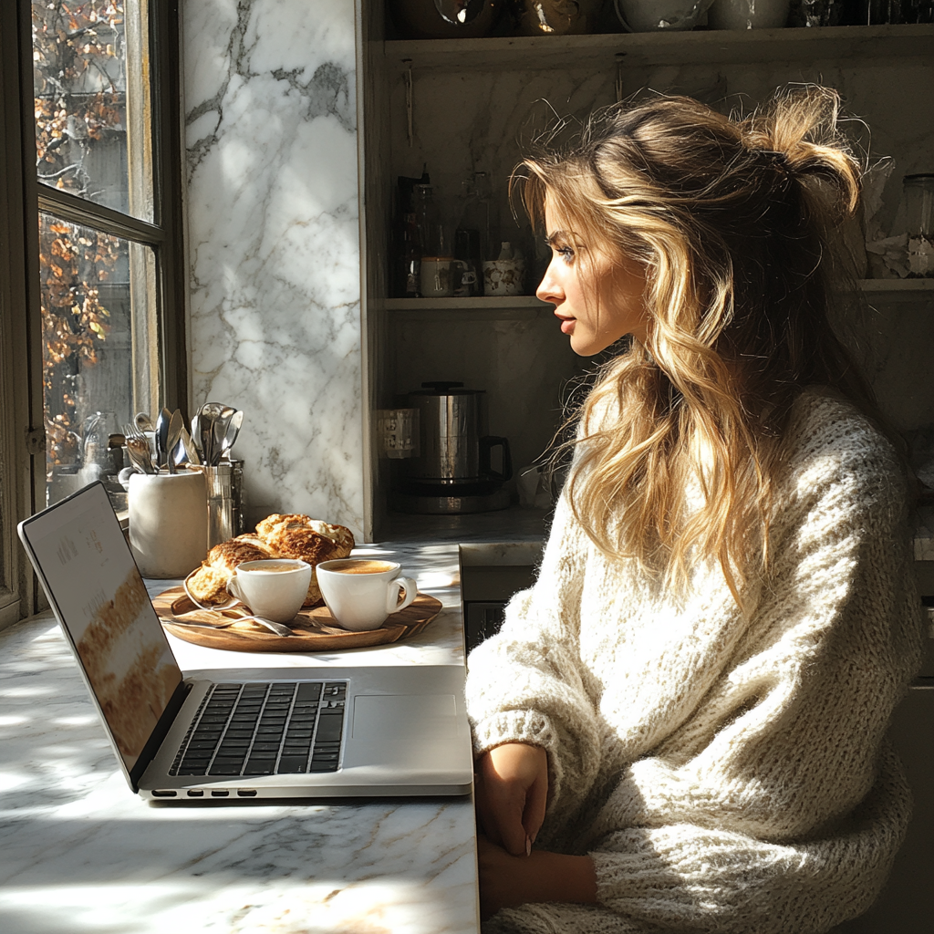 Blogger having breakfast