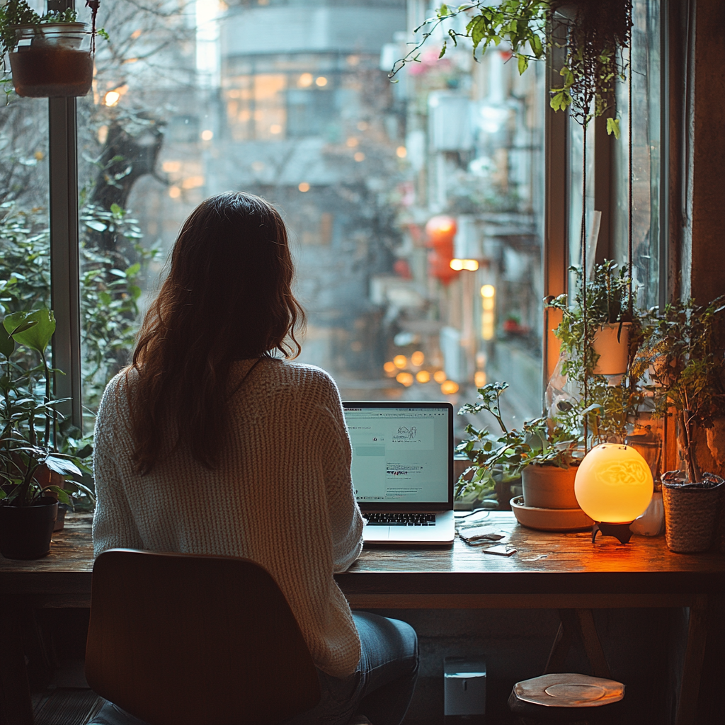 Blogger at her desk