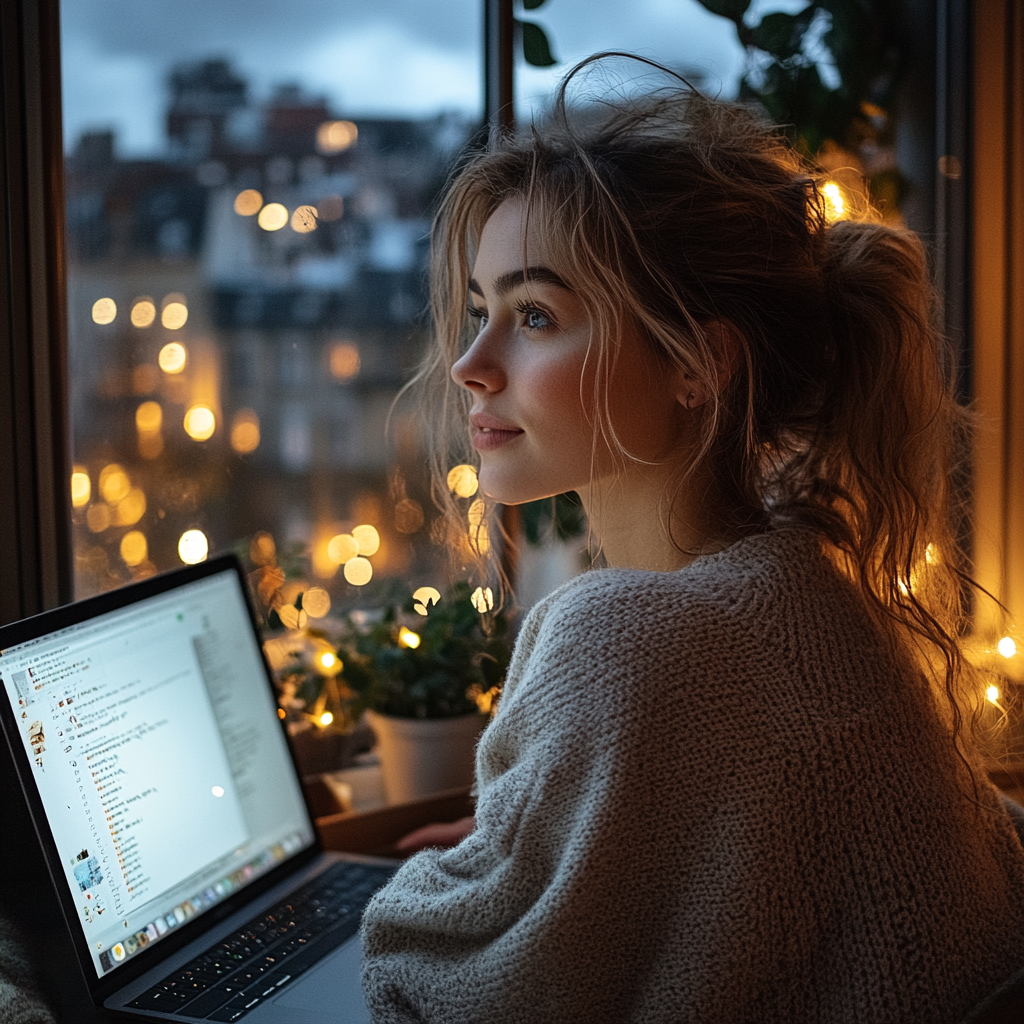 Blogger working at dusk