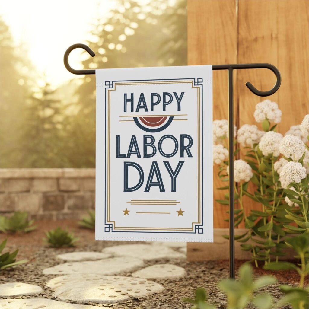 Happy Labor Day Art Deco Patriotic American Garden Flag by Far From The Farm