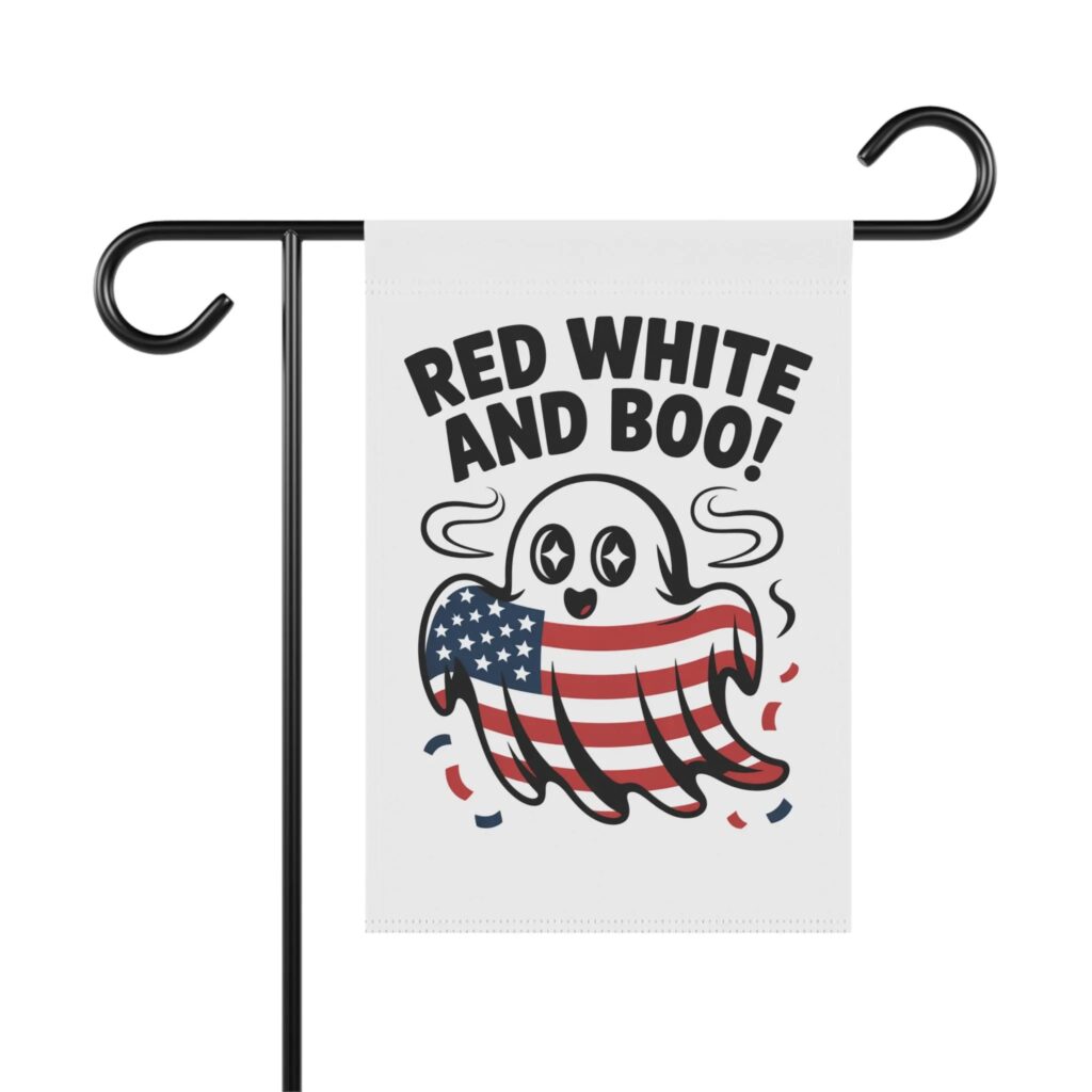 Red White and Blue Patriotic Fun Halloween Ghost Flag by Far From The Farm