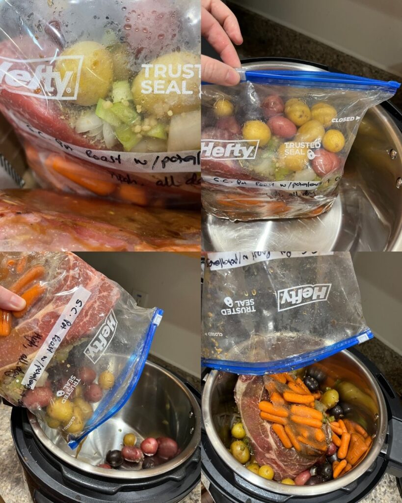 Make Ahead Slow Cooker Freezer Meal Beef Pot Roast With Potatoes, Carrots and Mustard Gravy!