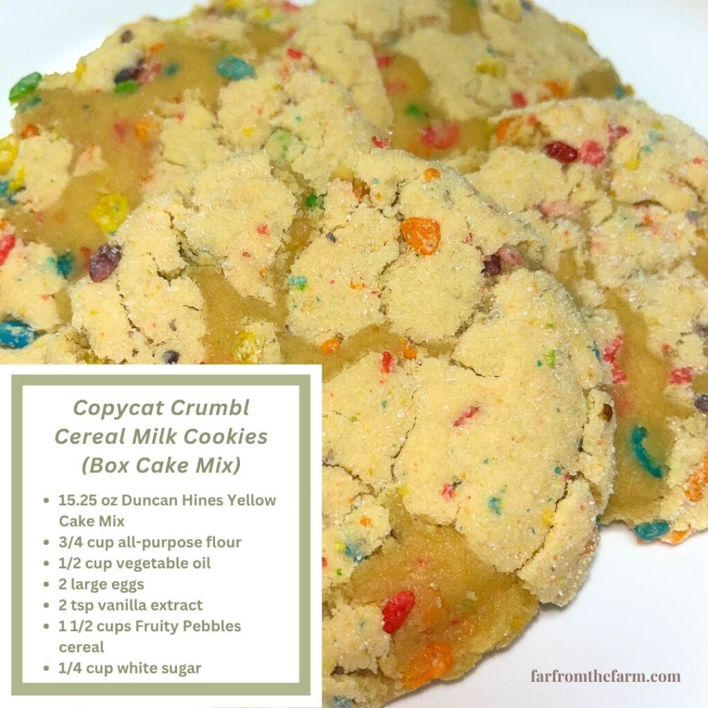 Copycat Crumbl Cereal Milk Cookie Recipe with Fruity Pebbles and Box Cake Mix!
