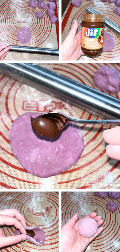 Easy Bread Machine Ube Brioche Rolls with Chocolate Peanut Butter!