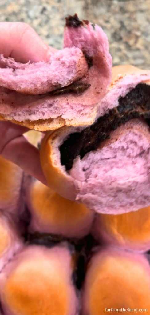 Easy Bread Machine Ube Brioche Rolls with Chocolate Peanut Butter!