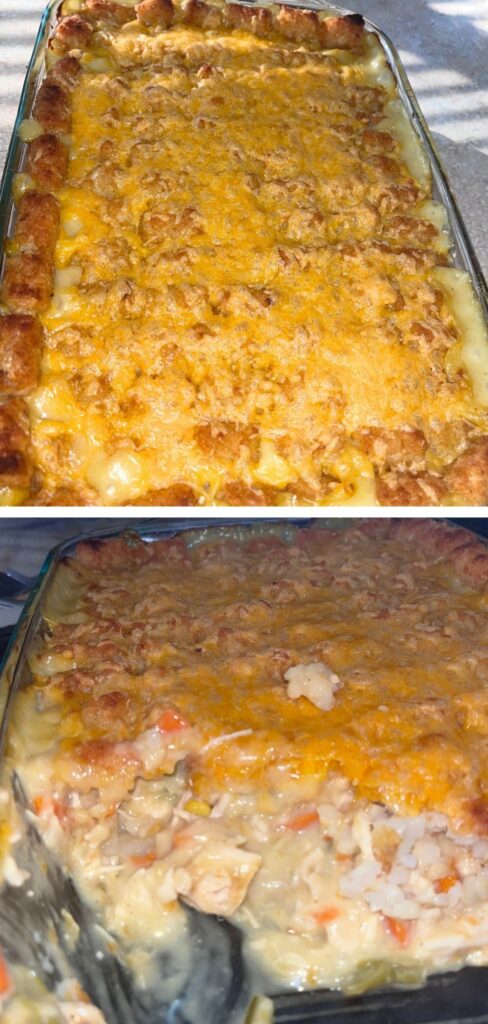 Easy Pantry Chicken Pot Pie Tater Tot Casserole Recipe!